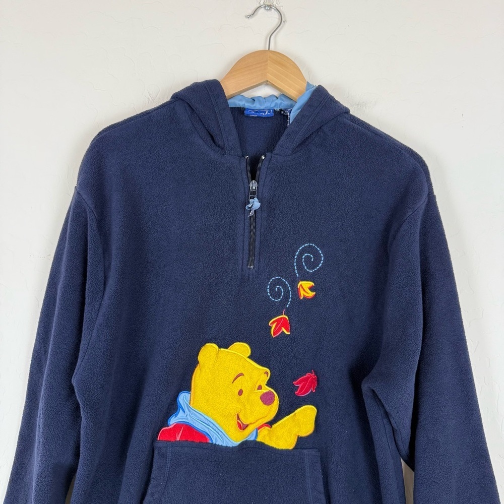 Vintage 90’s Disney Winnie the Pooh 1/4 Zip Navy Blue Stitched Fleece Sweatshirt - Picture 4 of 6